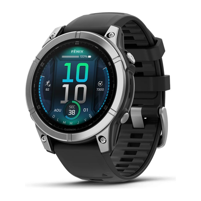 Montre GPS Garmin fēnix E – 47 mm, AMOLED, Acier Silver, bracelet silicone graphite