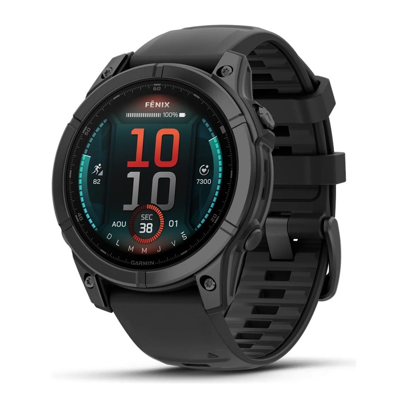 Montre GPS Garmin fēnix E – 47 mm, AMOLED, Acier Gray, bracelet silicone noir