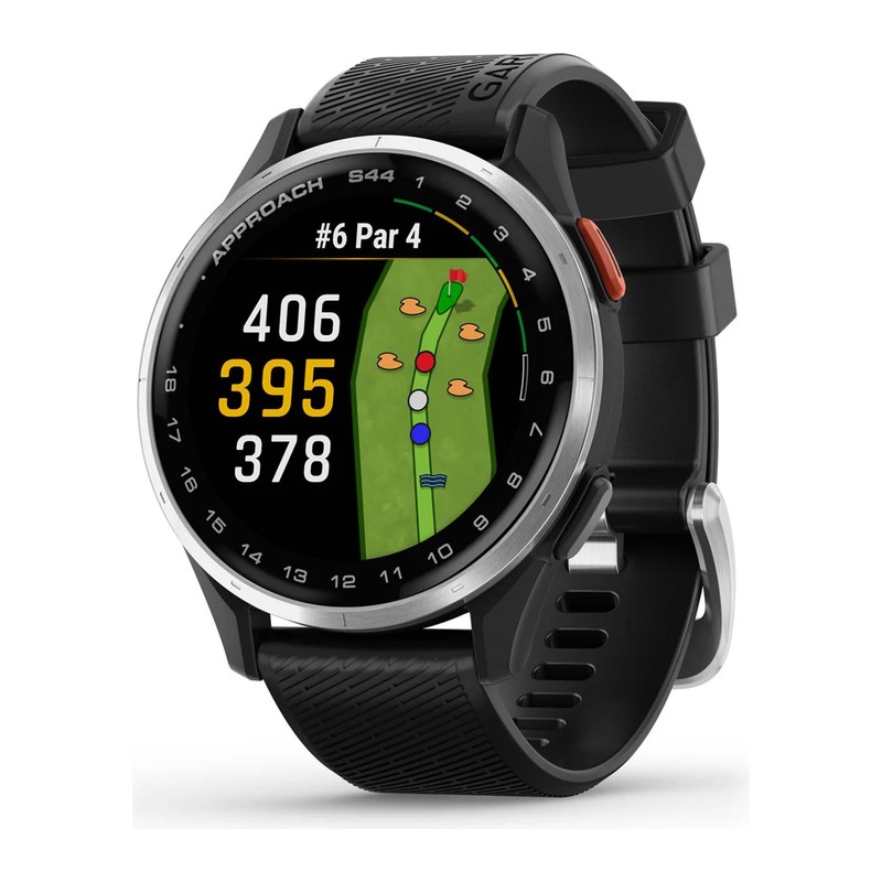 Montre GPS Garmin Approach S44, Lunette en aluminium Silver, bracelet silicone noir
