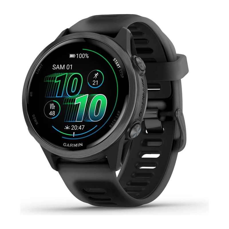 Montre GPS Garmin Forerunner 570 – 42 mm, Aluminium Slate, bracelet noir translucide/noir