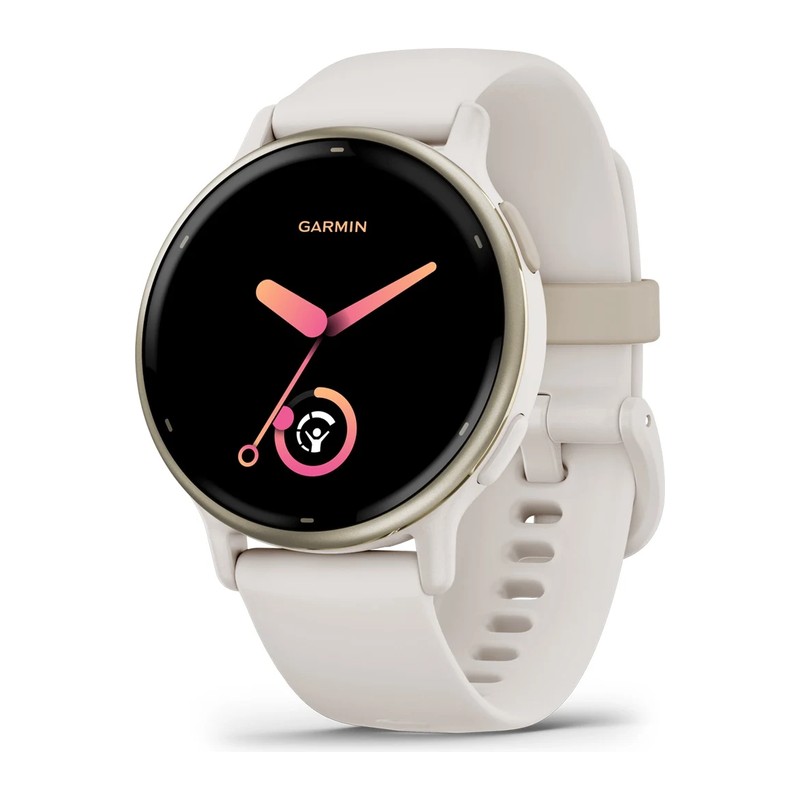 Montre connectée Garmin vívoactive 5, Boitier ivoire avec lunette en aluminium Soft Gold, bracelet silicone ivoire