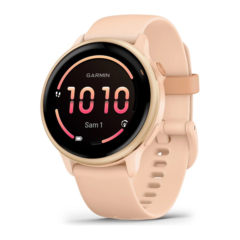 Montre connectée Garmin vívoactive 6, Metallic Pink Dawn, bracelet rose pêche
