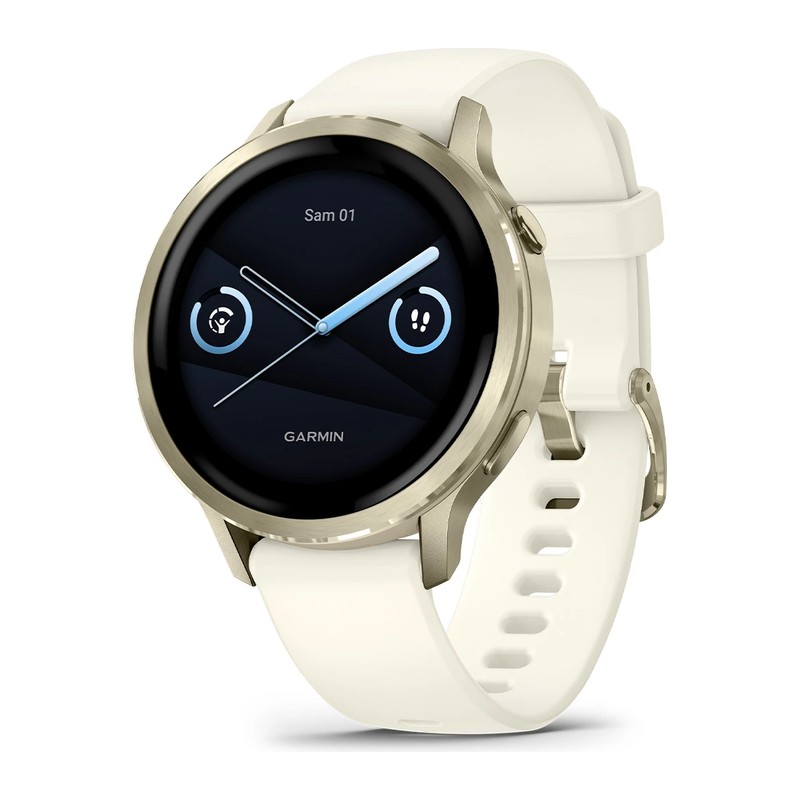 Montre connectée Garmin Venu 4 – 41 mm, Lunar Gold, bracelet silicone ivoire