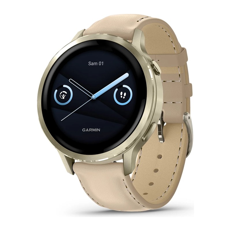 Montre connectée Garmin Venu 4 – 41 mm, Lunar Gold, bracelet silicone ivoire, bracelet cuir beige