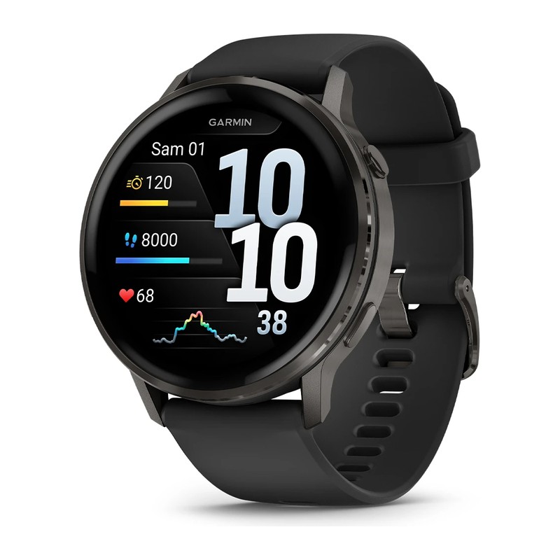 Montre connectée Garmin Venu 4 – 45 mm, Gray, bracelet silicone noir