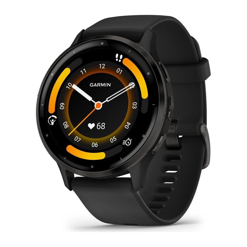 Montre connectée Garmin Venu 3, Lunette Gray en acier inoxydable avec boîtier noir, bracelet silicone noir