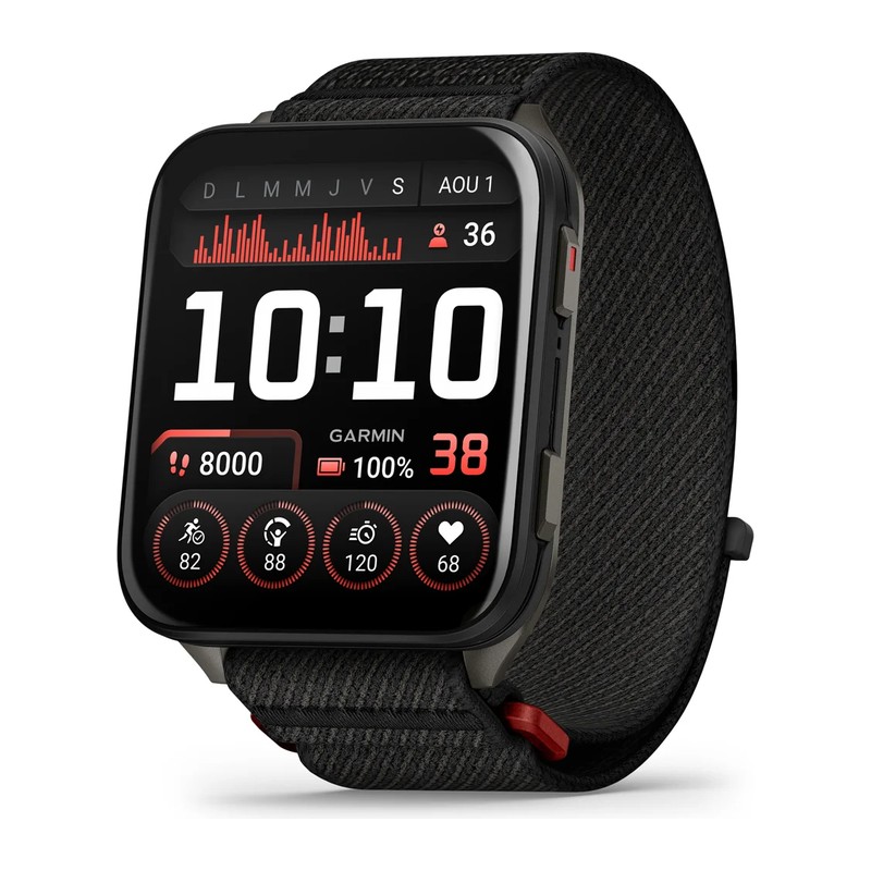 Montre connectée Garmin Venu X1, Noir avec fond de boîtier en titane Gray, bracelet nylon ComfortFit noir