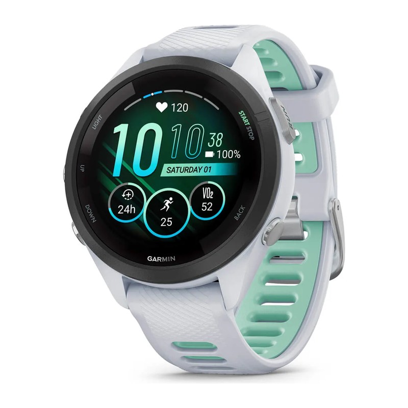 Montre GPS Garmin Forerunner 265S, Blanche, bracelet silicone blanc/vert