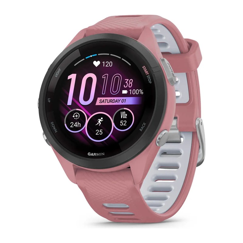 Montre GPS Garmin Forerunner 265S, Rose, bracelet silicone rose/gris