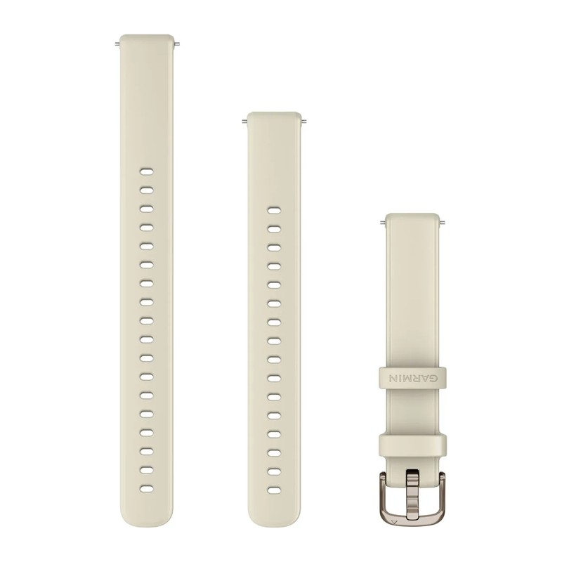 Bracelet Garmin 14 mm pour Lily 2 – silicone blanc coco, boucle Cream Gold