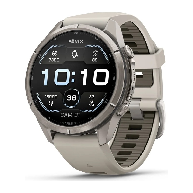 Montre GPS Garmin fēnix 9 Pro – 43 mm, Titanium, bracelet silicone gris cendré/grès foncé