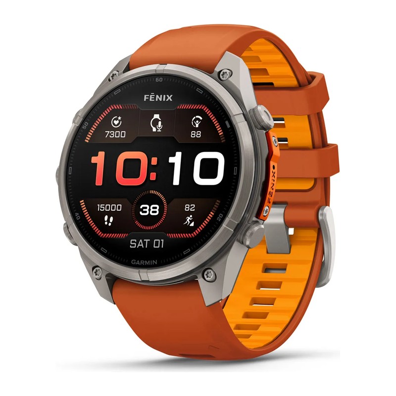 Montre GPS Garmin fēnix 9 Pro – 47 mm, Titanium, bracelet silicone ocre/orange