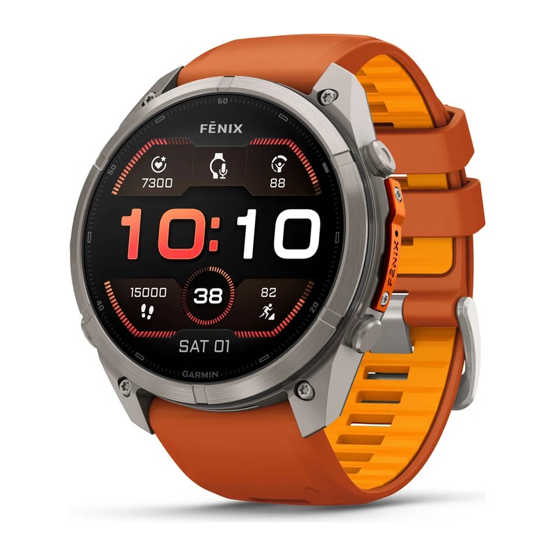 Montre GPS Garmin fēnix 9 Pro – 51 mm, Titanium, bracelet silicone ocre/orange