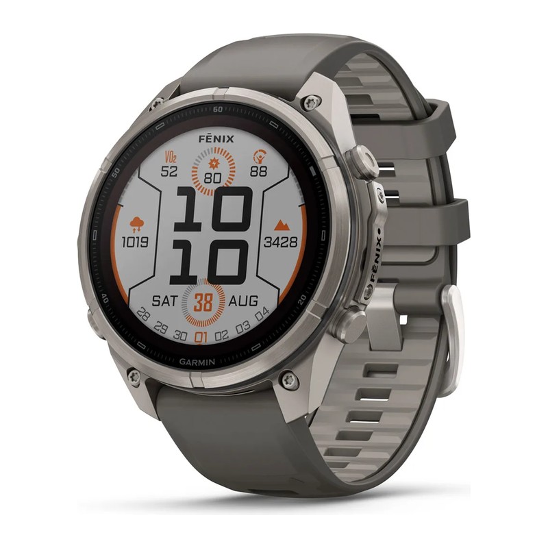 Montre GPS Garmin fēnix 9 Pro – Solar, 47 mm, Titanium, bracelet silicone gris galet/gris cendré