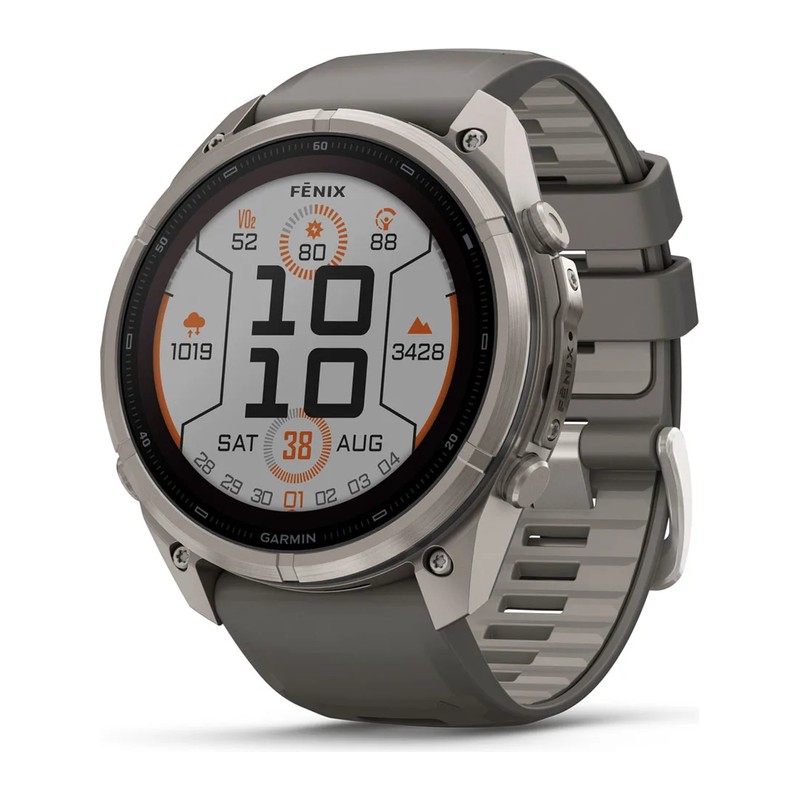 Montre GPS Garmin fēnix 9 Pro – Solar, 51 mm, Titanium, bracelet silicone gris galet/gris cendré