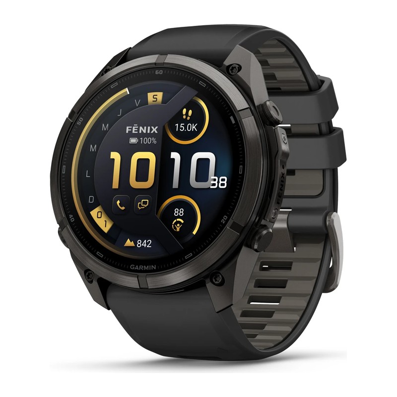 Montre GPS Garmin fēnix 9 Pro – inReach, 51 mm, Titane Carbon Gray DLC, bracelet silicone noir/gris galet