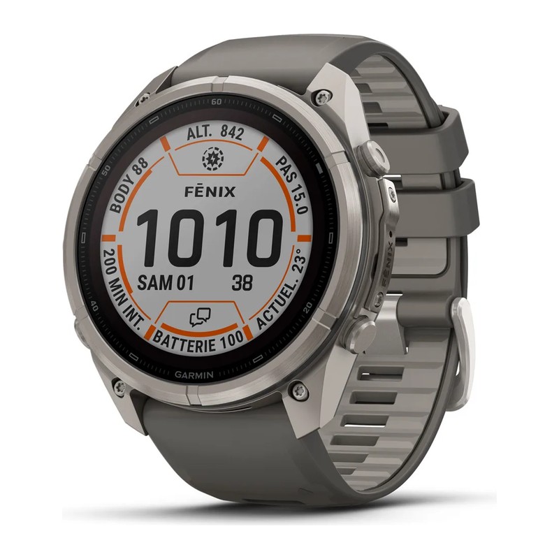 Montre GPS Garmin fēnix 9 Pro – inReach, Solar, 51 mm, Titanium, bracelet silicone gris galet/gris cendré