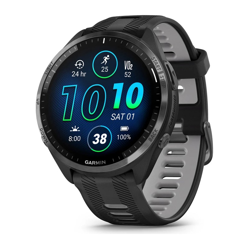 Montre GPS Garmin Forerunner 965, Noire avec lunette en titane, bracelet silicone noir/gris