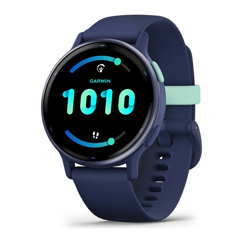 Montre connectée Garmin vívoactive 5, Boitier bleu marine avec lunette en aluminium Metallic Blue Gold, bracelet silicone bleu marine