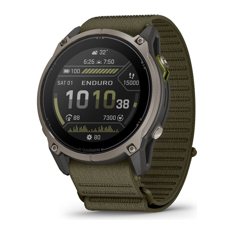 Montre GPS Garmin Enduro 4, Titanium, bracelet ComfortFit en tissu vert olive