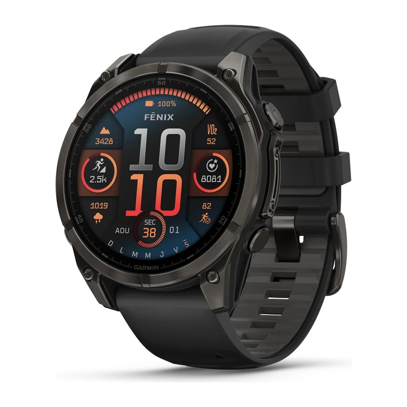 Montre GPS Garmin fēnix 8 – 47 mm, AMOLED, Sapphire, Titane Carbon Gray DLC, bracelet silicone noir/gris galet