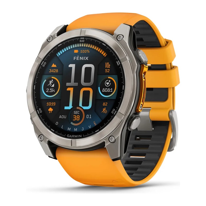 Montre GPS Garmin fēnix 8 – 51 mm, AMOLED, Sapphire, Titanium, bracelet silicone orange/graphite