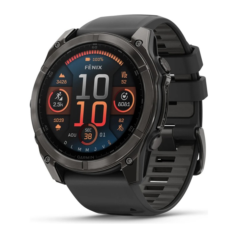 Montre GPS Garmin fēnix 8 – 51 mm, AMOLED, Sapphire, Titane Carbon Gray DLC, bracelet silicone noir/gris galet