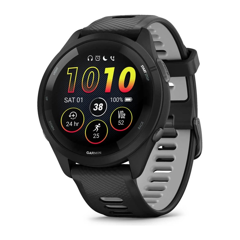 Montre GPS Garmin Forerunner 265, Noire, bracelet silicone noir/gris