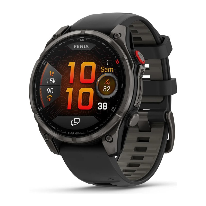 Montre GPS Garmin fēnix 8 Pro – 47 mm, AMOLED, Sapphire, Titane Carbon Gray DLC, bracelet silicone noir/gris galet
