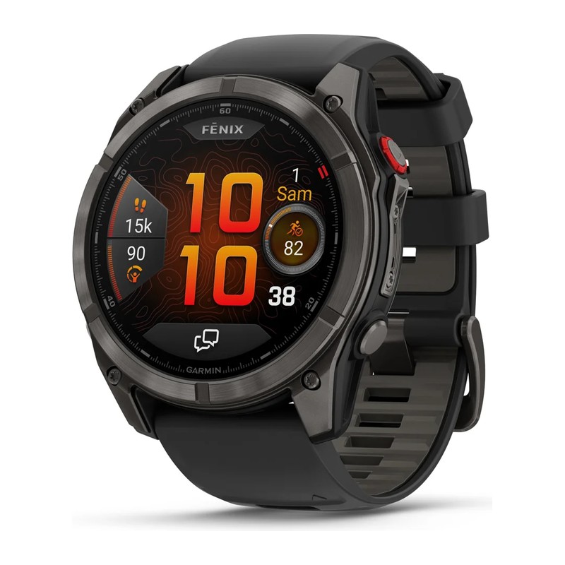 Montre GPS Garmin fēnix 8 Pro – 51 mm, AMOLED, Sapphire, Titane Carbon Gray DLC, bracelet silicone noir/gris galet