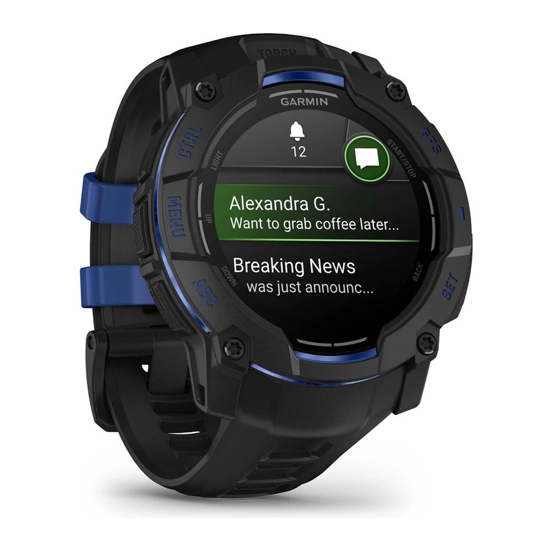 Montre GPS Garmin Instinct 3 – 50 mm, AMOLED, Noire, bracelet noir/bleu électrique