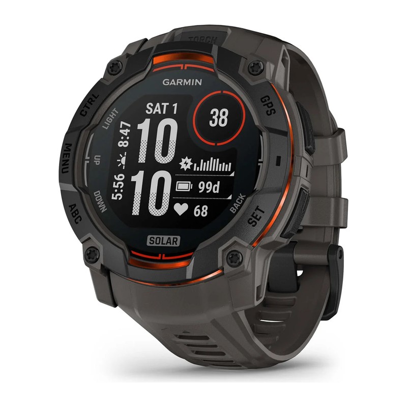 Montre GPS Garmin Instinct 3 – 50 mm, Solar, Noire, bracelet gris charbon