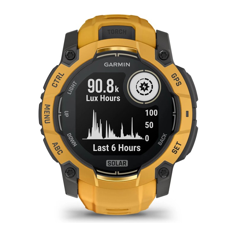 Montre GPS Garmin Instinct 3 – 50 mm, Solar, Jaune or, bracelet jaune or/gris