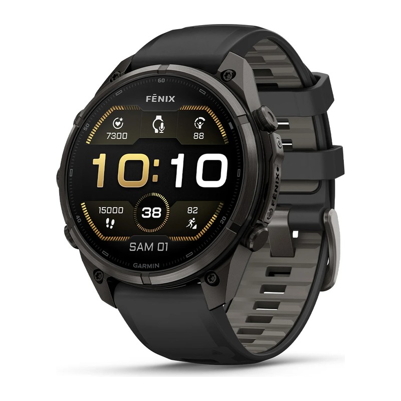 Montre GPS Garmin fēnix 9 Pro – 47 mm, Titane Carbon Gray DLC, bracelet silicone noir/gris galet