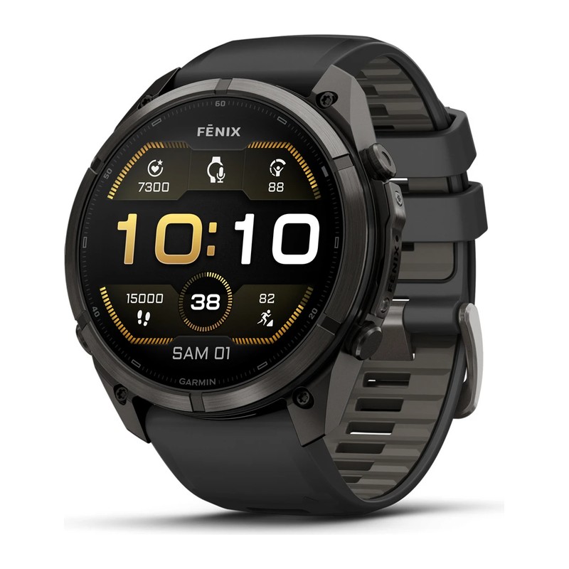 Montre GPS Garmin fēnix 9 Pro – 51 mm, Titane Carbon Gray DLC, bracelet silicone noir/gris galet
