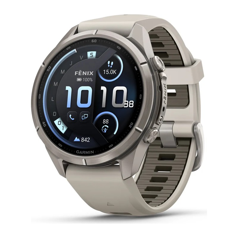 Montre GPS Garmin fēnix 9 Pro – inReach, 43 mm, Titanium, bracelet silicone gris cendré/grès foncé