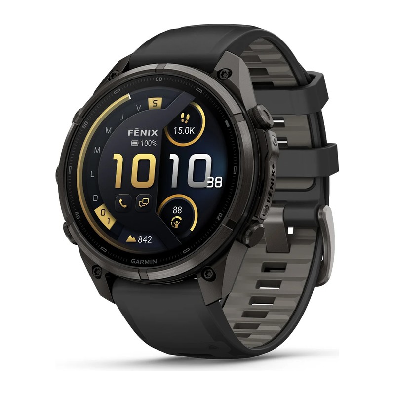 Montre GPS Garmin fēnix 9 Pro – inReach, 47 mm, Titane Carbon Gray DLC, bracelet silicone noir/gris galet